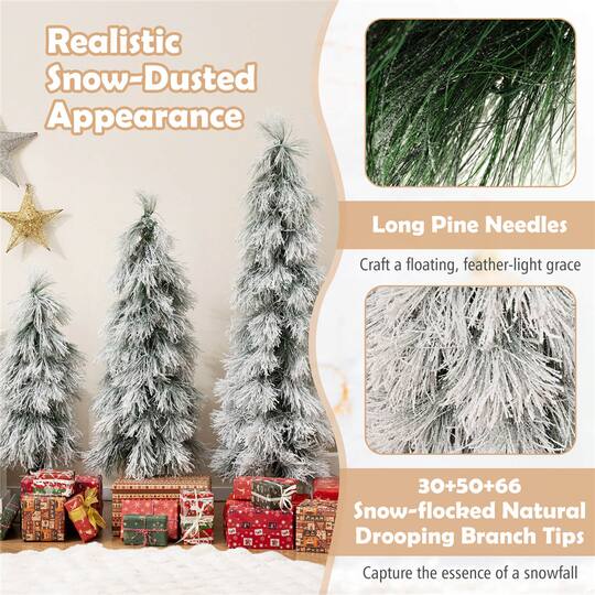 3ft., 4ft., 5ft. Pre-Lit Snow-Pressed Artificial Christmas Tree Set, Warm White LED Lights